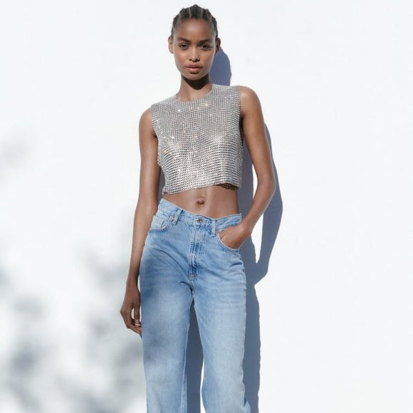 Zara Open Back Rhinestone Top - Picture 1 of 4
